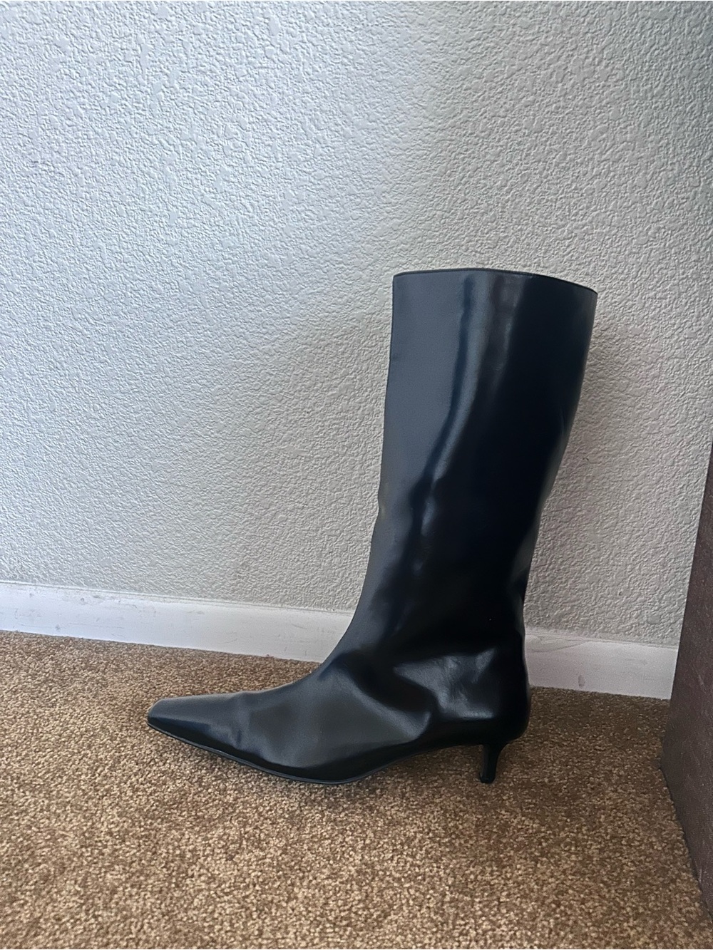 OAK + FORT Black Pointed-Toe Knee High Leather Boots